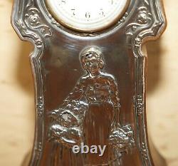Stunning Mother & Child 1906 Sterling Silver Repouse Mantle Clock Must See