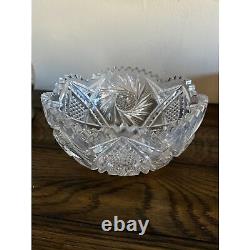 Stunning antique cut glass bowl many facets must see American Brilliant