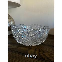 Stunning antique cut glass bowl many facets must see American Brilliant