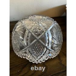 Stunning antique cut glass bowl many facets must see American Brilliant