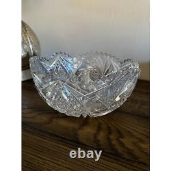 Stunning antique cut glass bowl many facets must see American Brilliant