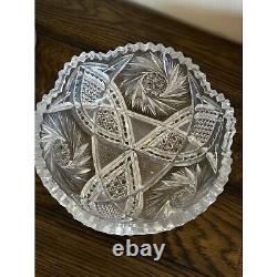 Stunning antique cut glass bowl many facets must see American Brilliant