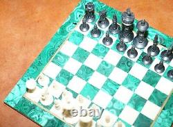 Sublime Solid Malachite And Marble Medium Sized Chess Set Must See Pictures