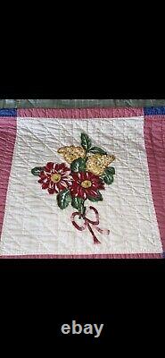 Super Stunning Rare Vintage Hand Sewn Embroidery & Appliqué, Must See 94 X 74
