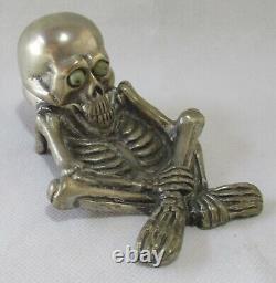 Superb Flirty Eyes Skeleton Inkwell, Nickeled Bronze, Very Detailed, Must See