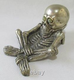 Superb Flirty Eyes Skeleton Inkwell, Nickeled Bronze, Very Detailed, Must See