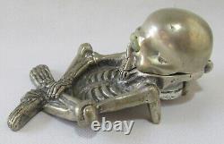 Superb Flirty Eyes Skeleton Inkwell, Nickeled Bronze, Very Detailed, Must See