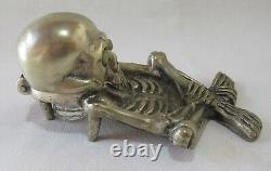 Superb Flirty Eyes Skeleton Inkwell, Nickeled Bronze, Very Detailed, Must See