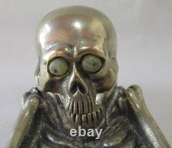 Superb Flirty Eyes Skeleton Inkwell, Nickeled Bronze, Very Detailed, Must See