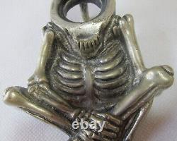 Superb Flirty Eyes Skeleton Inkwell, Nickeled Bronze, Very Detailed, Must See