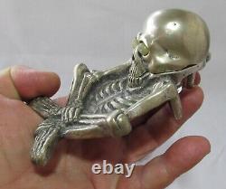 Superb Flirty Eyes Skeleton Inkwell, Nickeled Bronze, Very Detailed, Must See