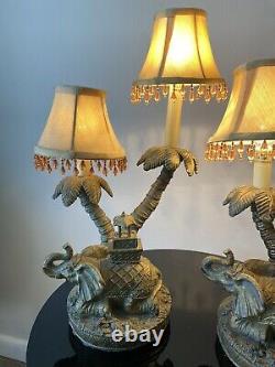 Table Lamp PAIR Elephant Tropical Palm Trees 17 Double Light Each One Must SEE