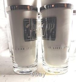 ULTRA RARE 1960s 1970s 7up Silver Rim Glass 5.5 Tumbler Set Of 8 Must SEE