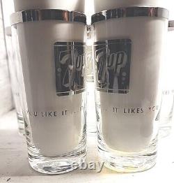 ULTRA RARE 1960s 1970s 7up Silver Rim Glass 5.5 Tumbler Set Of 8 Must SEE