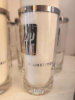 ULTRA RARE 1960s 1970s 7up Silver Rim Glass 5.5 Tumbler Set Of 8 Must SEE