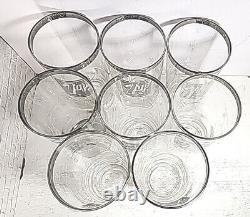 ULTRA RARE 1960s 1970s 7up Silver Rim Glass 5.5 Tumbler Set Of 8 Must SEE