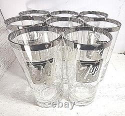 ULTRA RARE 1960s 1970s 7up Silver Rim Glass 5.5 Tumbler Set Of 8 Must SEE