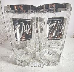 ULTRA RARE 1960s 1970s 7up Silver Rim Glass 5.5 Tumbler Set Of 8 Must SEE