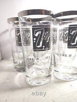 ULTRA RARE 1960s 1970s 7up Silver Rim Glass 5.5 Tumbler Set Of 8 Must SEE