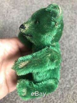 Ultra RARE Early Antique Brilliant GREEN Mohair Schuco Bear 4.75 Must See NR