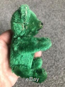 Ultra RARE Early Antique Brilliant GREEN Mohair Schuco Bear 4.75 Must See NR