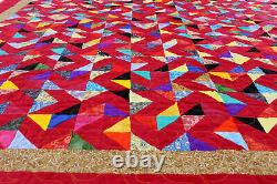 Unique Graphic Scrap Triangles FINISHED QUILT Must See, wonderful quilting