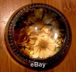 VINTAGE-DOMED GLASS-PAPERWEIGHT WITH BEADED EDGE-Flower Garden view -MUST SEE