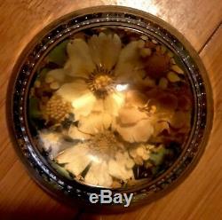 VINTAGE-DOMED GLASS-PAPERWEIGHT WITH BEADED EDGE-Flower Garden view -MUST SEE