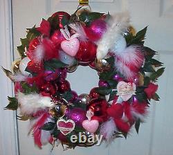 Valentine Ornament Wreath Red, Pink, White Signed Must See