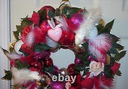 Valentine Ornament Wreath Red, Pink, White Signed Must See