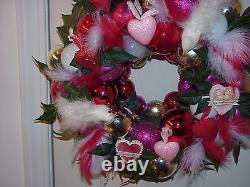 Valentine Ornament Wreath Red, Pink, White Signed Must See