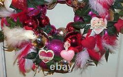 Valentine Ornament Wreath Red, Pink, White Signed Must See