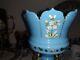 Victorian Antique Blue Hand Painted Mantle Luster Must See Very Impressive