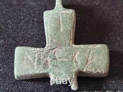 Viking bronze Christian cross part with markings. A must see description. LA167b
