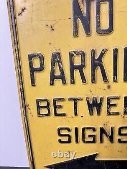 Vintage 1950's Heavy Steel No Parking Between Signs Raised Letters -A MUST SEE