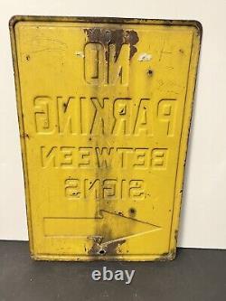 Vintage 1950's Heavy Steel No Parking Between Signs Raised Letters -A MUST SEE