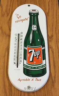 Vintage 7 UP Soda METAL PORCELAIN THERMOMETER WORKING GREAT W@W Must See