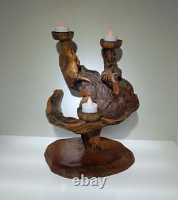 Vintage Artsy Rustic Twisted Burl Root Wood Candle Holder Must See