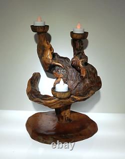 Vintage Artsy Rustic Twisted Burl Root Wood Candle Holder Must See