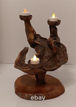 Vintage Artsy Rustic Twisted Burl Root Wood Candle Holder Must See