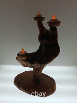 Vintage Artsy Rustic Twisted Burl Root Wood Candle Holder Must See