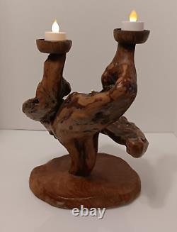 Vintage Artsy Rustic Twisted Burl Root Wood Candle Holder Must See