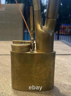 Vintage Asian Water Smoking Pipe Traditional Chinese Brass Etched! Must See