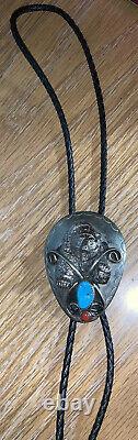 Vintage Bolo Bear Turquoise and Red Stone Must See Unique