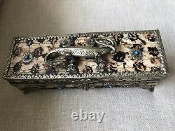 Vintage Bone, Wood, Metal Box With A Dragon & Cabochons. Must See