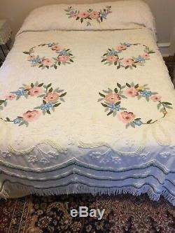 Vintage CABIN CRAFTS CHENILLE FLORAL BEDSPREAD Full Size Free Ship Must See