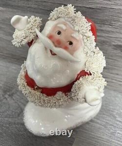 Vintage Christmas Rare Mustache Santa In Boot Figurine WithSpaghetti Trim Must See