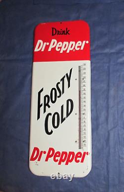 Vintage Dr PEPPER Thermometer FROSTY COLD Soda Sign Non Porcelain TinMUST SEE