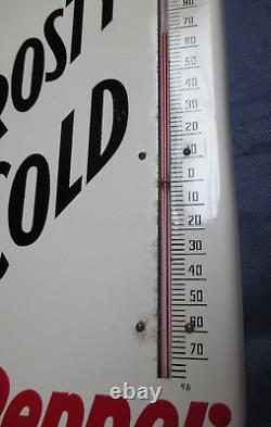 Vintage Dr PEPPER Thermometer FROSTY COLD Soda Sign Non Porcelain TinMUST SEE