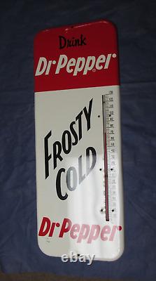 Vintage Dr PEPPER Thermometer FROSTY COLD Soda Sign Non Porcelain TinMUST SEE